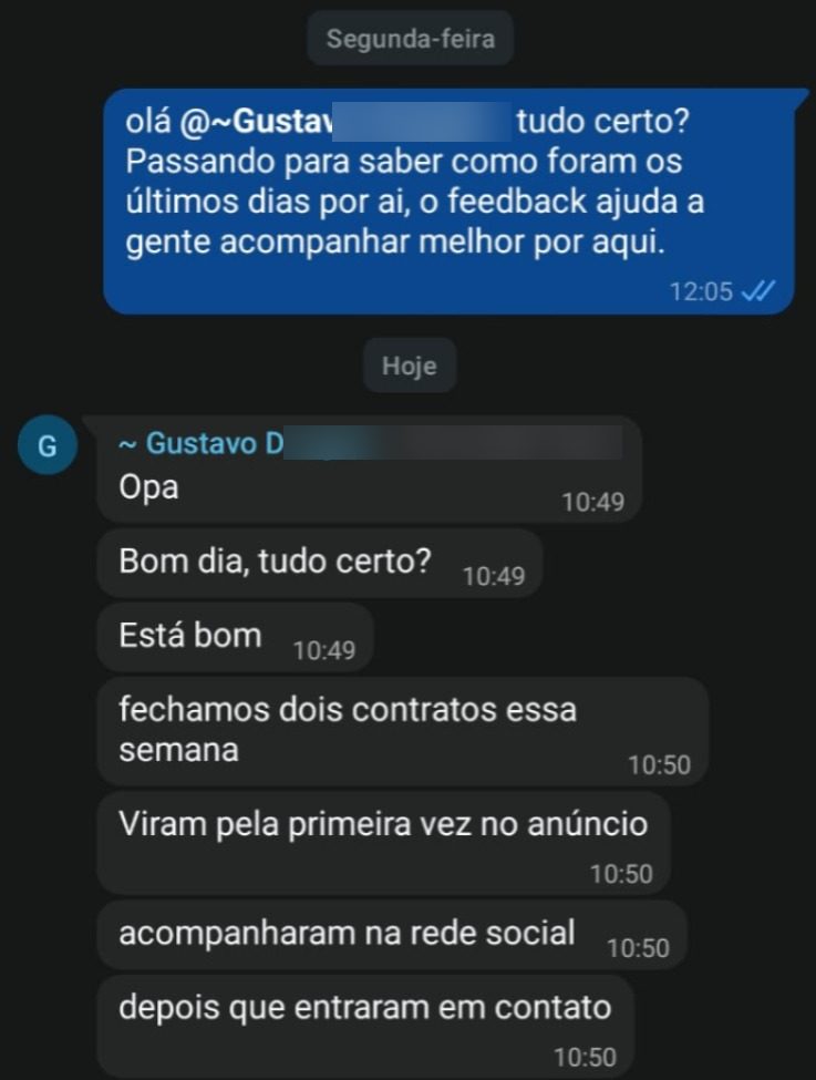 Conversa com o cliente de eventos